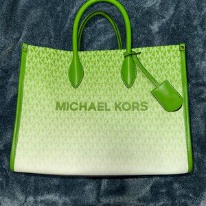 Michael Kors Lime Green and White Ombré Signature Tote